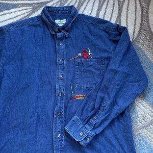 River Ashe By Aspen Gold School Teacher Crayon Denim Long Sleeve Button‎ Down L